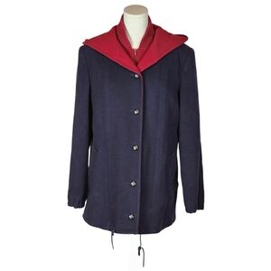 Vintage Mackintosh Wool Coat Hooded Navy Red Vest Made in USA Size 8